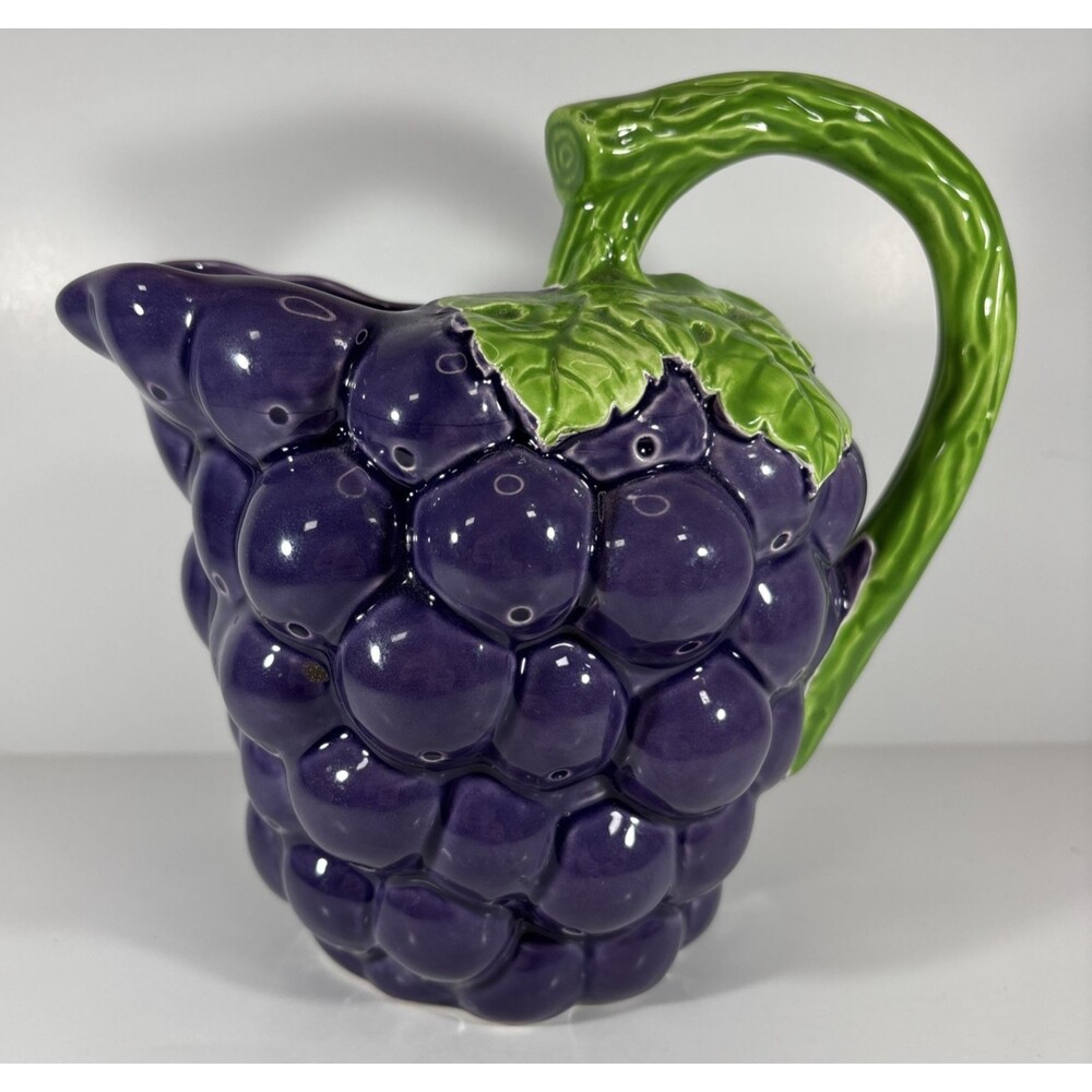 Purple Grape Ceramic Water, Juice, Pitcher with Vine Handle, Unbranded, EUC